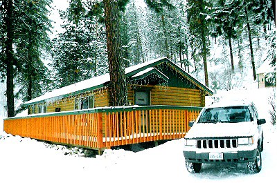 A warm and cozy winter cabin